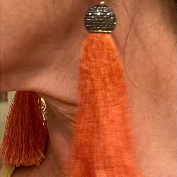 Fashion Earrings crystal top with orange tassels! - Picture 2 of 3